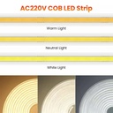 banda LED COB 220V, FlexiLum220, 120W 12000Lm, 3000K, 10M cu alimentator inclus
