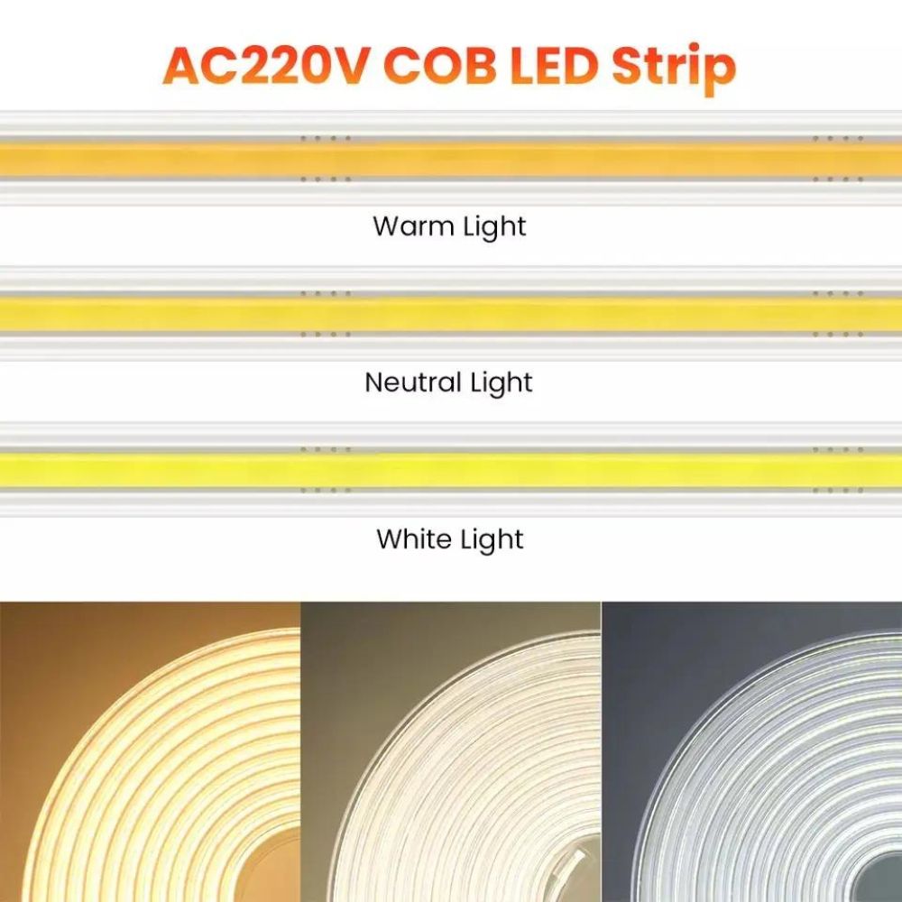 banda LED COB 220V, FlexiLum220, 600W 60000Lm, 3000K, 50M cu alimentator inclus