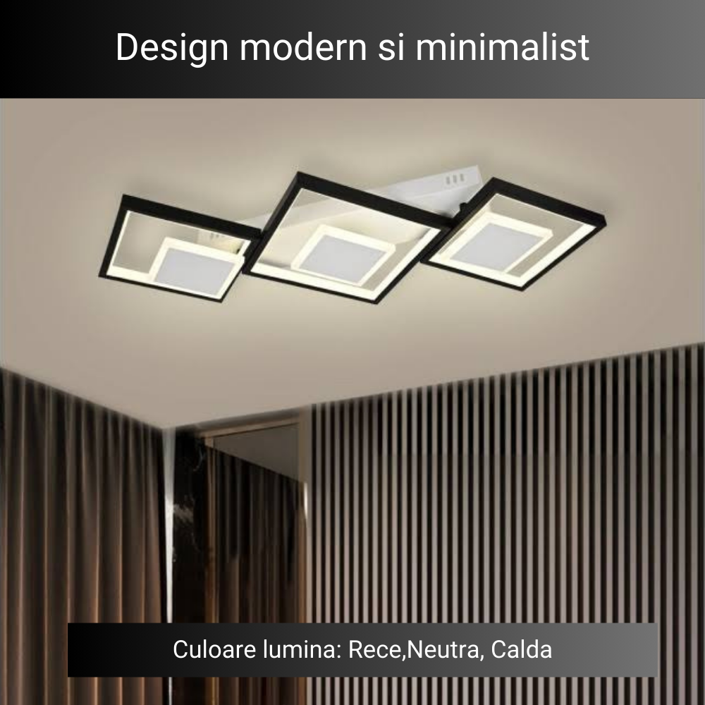 Lustra LED Modern Square 3, cu telecomanda, 78W, 4000lm, cu 3 tipuri de lumina, intensitate reglabila