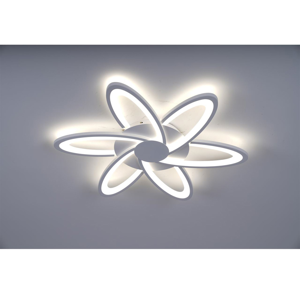 Lustra LED Minimalist Flower, cu telecomanda, 144W, 6000lm, alb, cu trei tipuri de lumina
