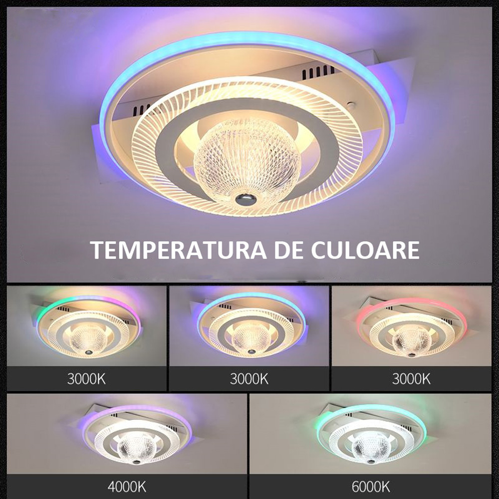 Lustra LED Digital Circle, cu telecomanda, 66W, 3000lm, alb, cu trei tipuri de lumina