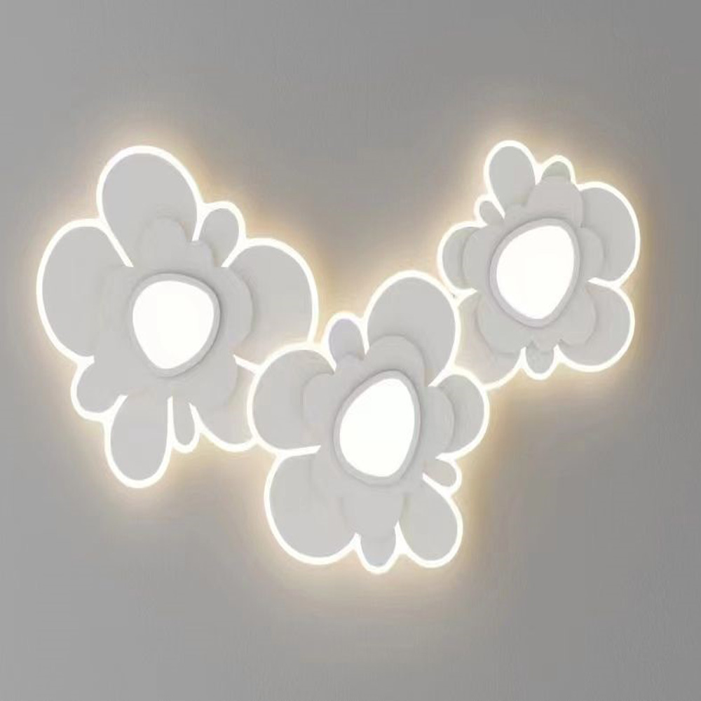 Lustra LED Modern Flowers, cu telecomanda, 378W, 12000lm, alb, cu trei tipuri de lumina