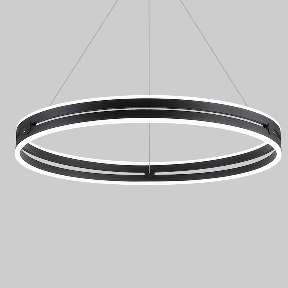 Lustra LED Modern Ring, suspendata,cu telecomanda, 136W, 8000lm, negru, cu trei tipuri de lumina