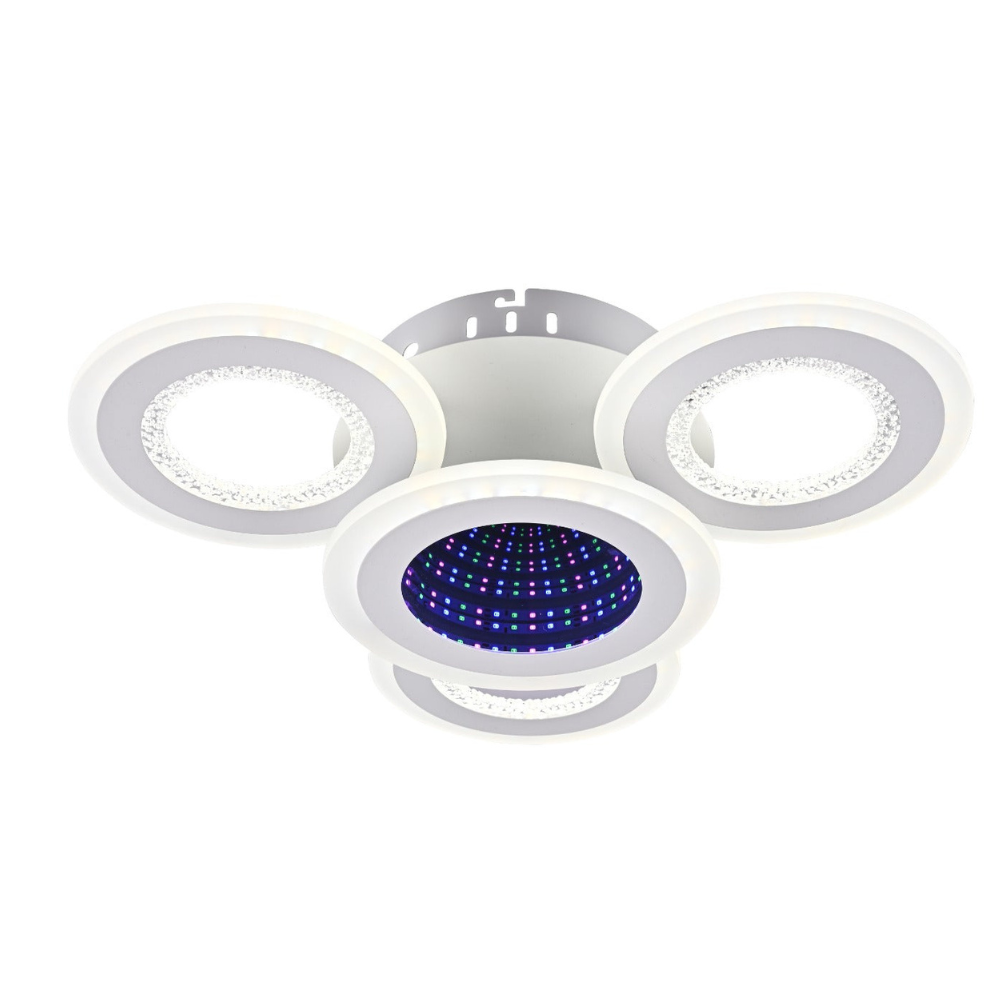 Lustra LED Illusion Rings 3, cu telecomanda, 92W, alb, cu trei tipuri de lumina