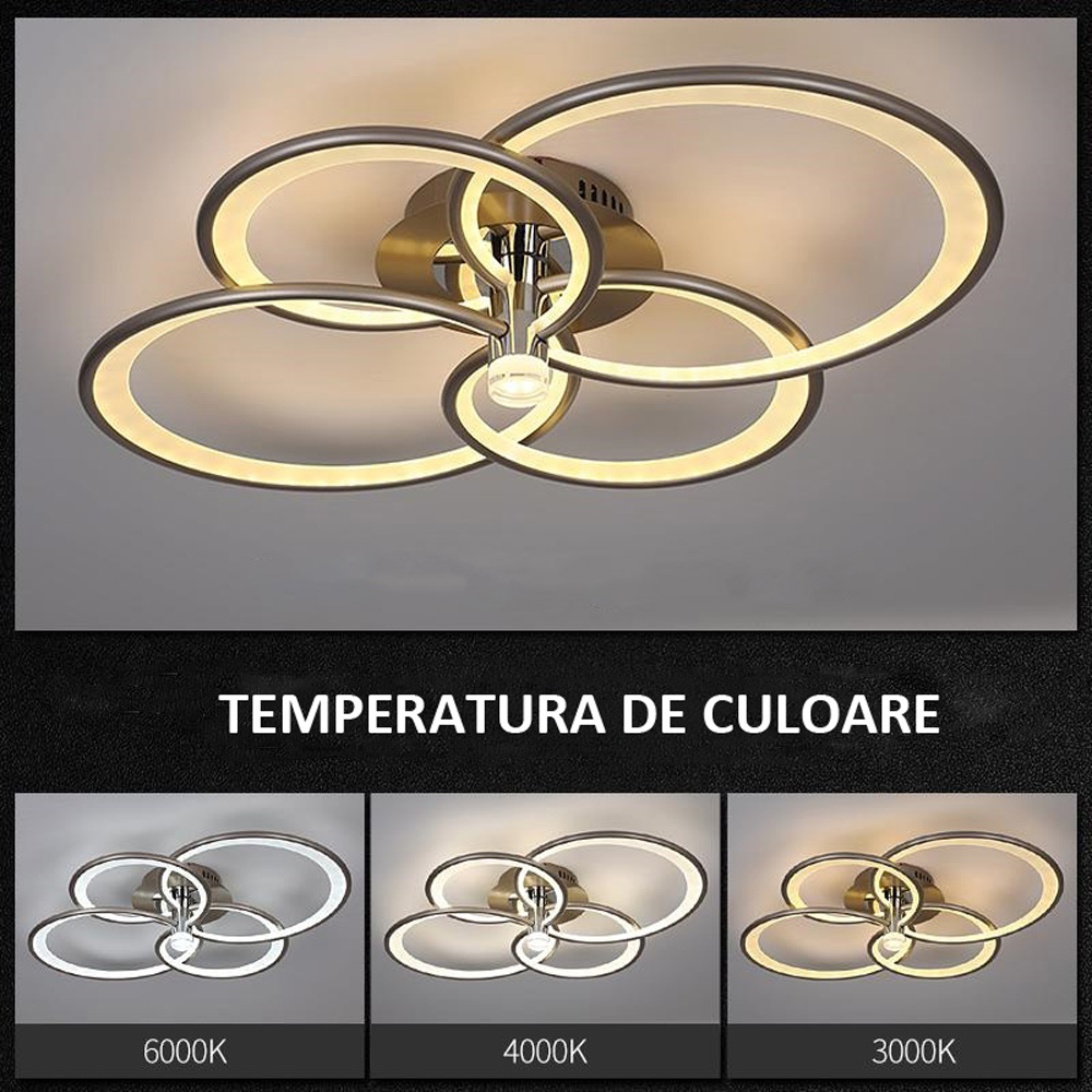 Lustra LED Circle Concept 4, cu telecomanda, 136W, 8500lm, gri, cu trei tipuri de lumina