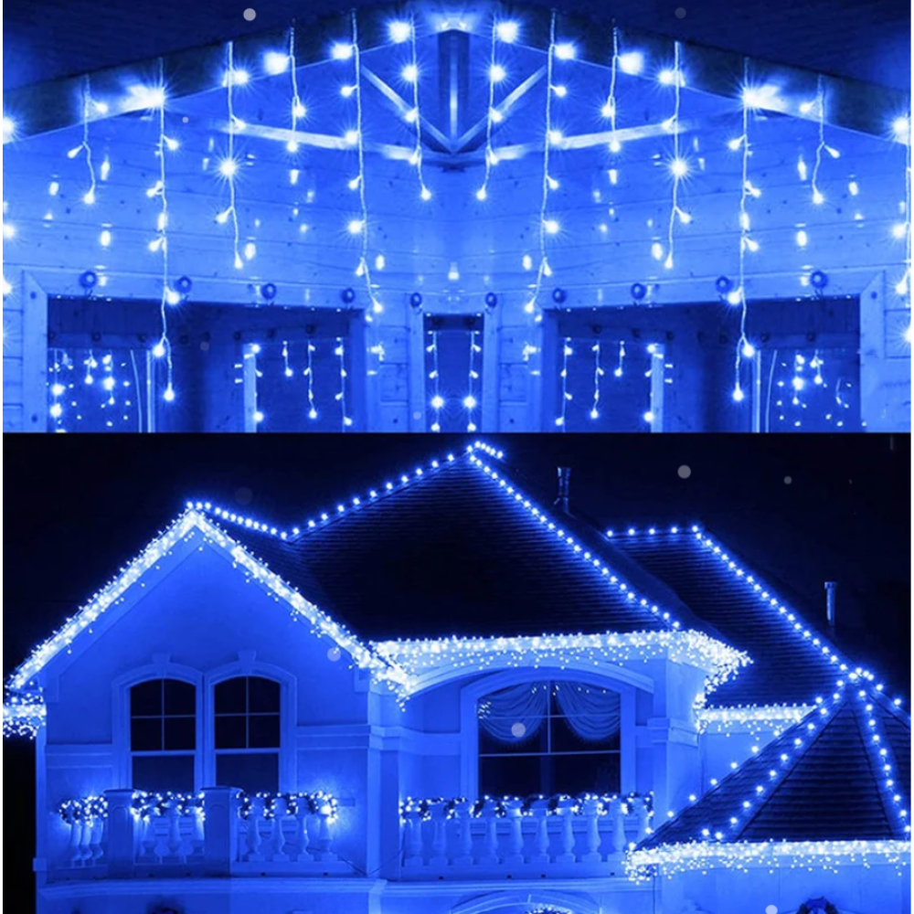 Instalatie tip turturi, Winter Shine, cu 500 leduri, 12m, interconectabil, cu 8 jocuri de lumini, albastru