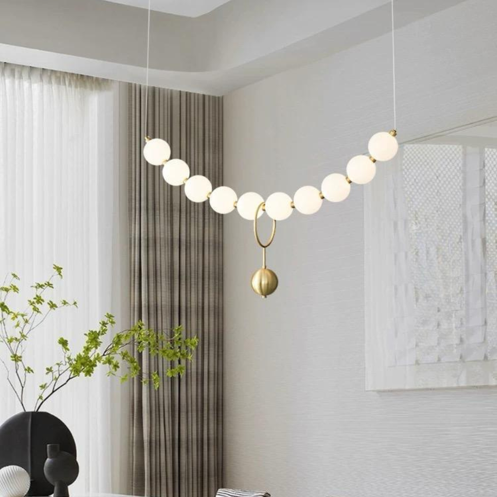 Lustra LED Biju, suspendata, stil minimalist, auriu cu alb.