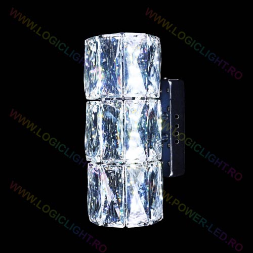 [9677] Aplica LED Cu Cristale In Forma Dreptunghiulara, Intensitatea Reglabila,  3000K/4000K/6500K, 2 Faze De Iluminat 24W(12W+12W)