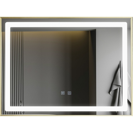 [SMK-J07] Oglindă de Baie Agness 80x60 cu LED si Dezaburire, Senzor Tactil, Rama Auriu Antichizat, Lumina Rece 6400K