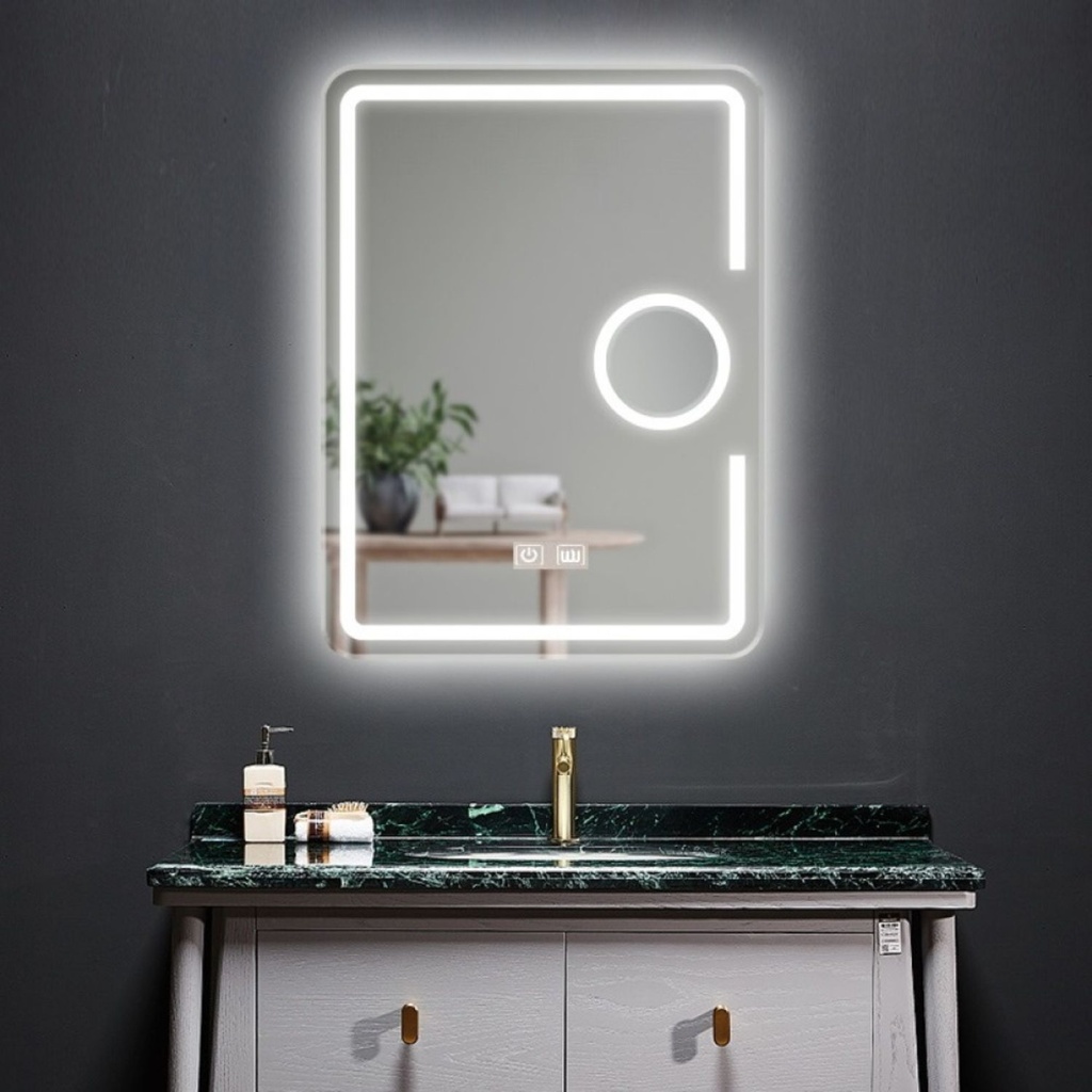 Oglindă de Baie Bora 80x60 cu LED si Dezaburire, cu Senzor Tactil si Oglindă Cosmetica