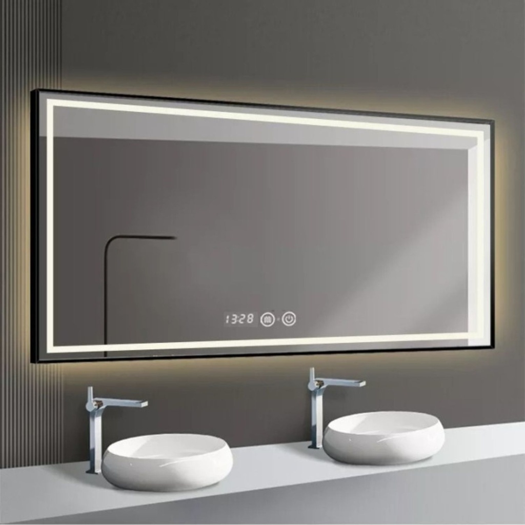 Oglindă de Baie Ramun, 100X65 cu LED si Dezaburire, Senzor Tactil si Ceas