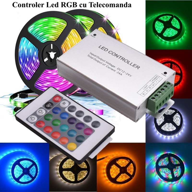 Controler Banda LED RGB 12-24V 24A, telecomanda 24 taste
