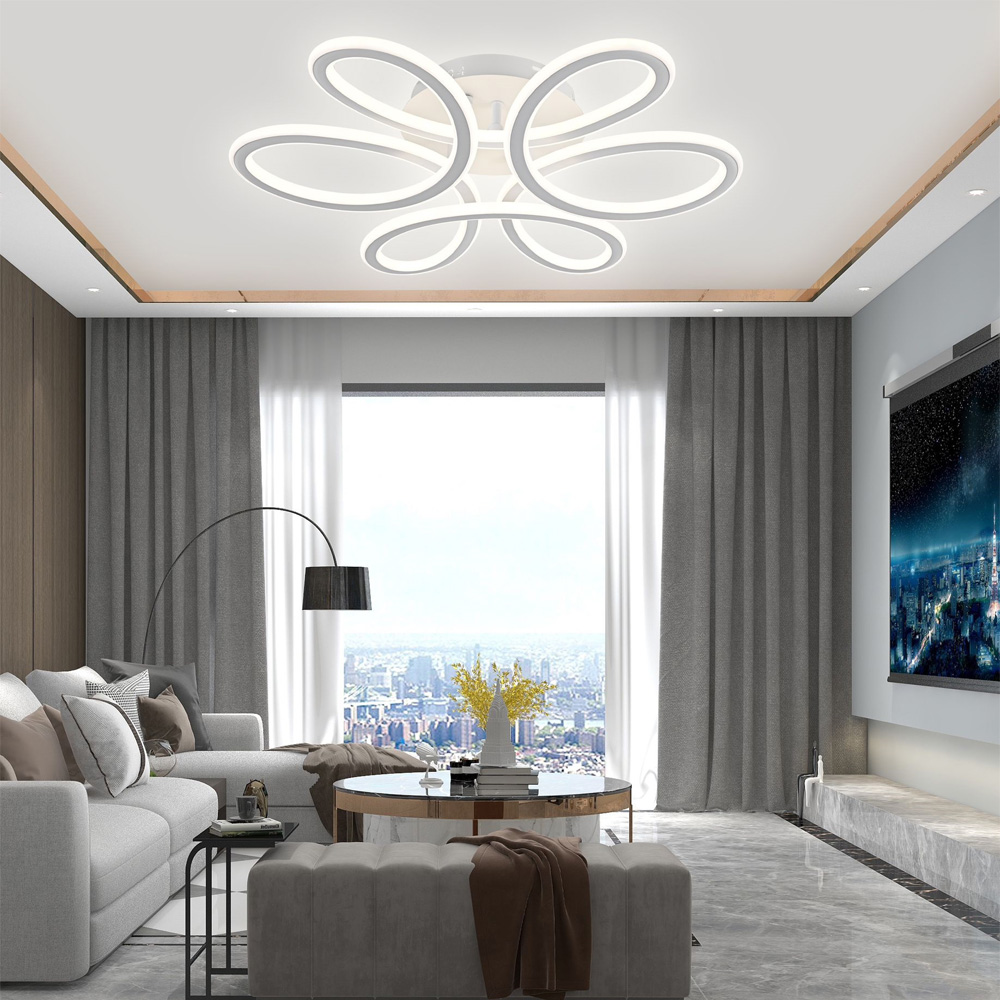 Lustra LED Circular Flower cu telecomanda, 230W, dimabila,  alba, cu 3 moduri de iluminare