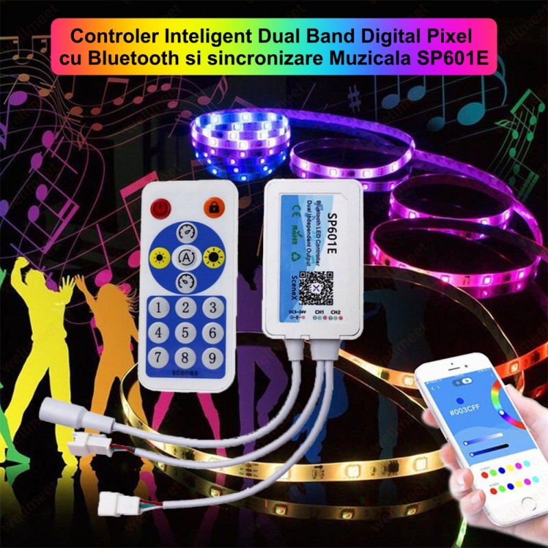 Controler Banda LED Pixel 2 canale cu Bluetooth SP601E