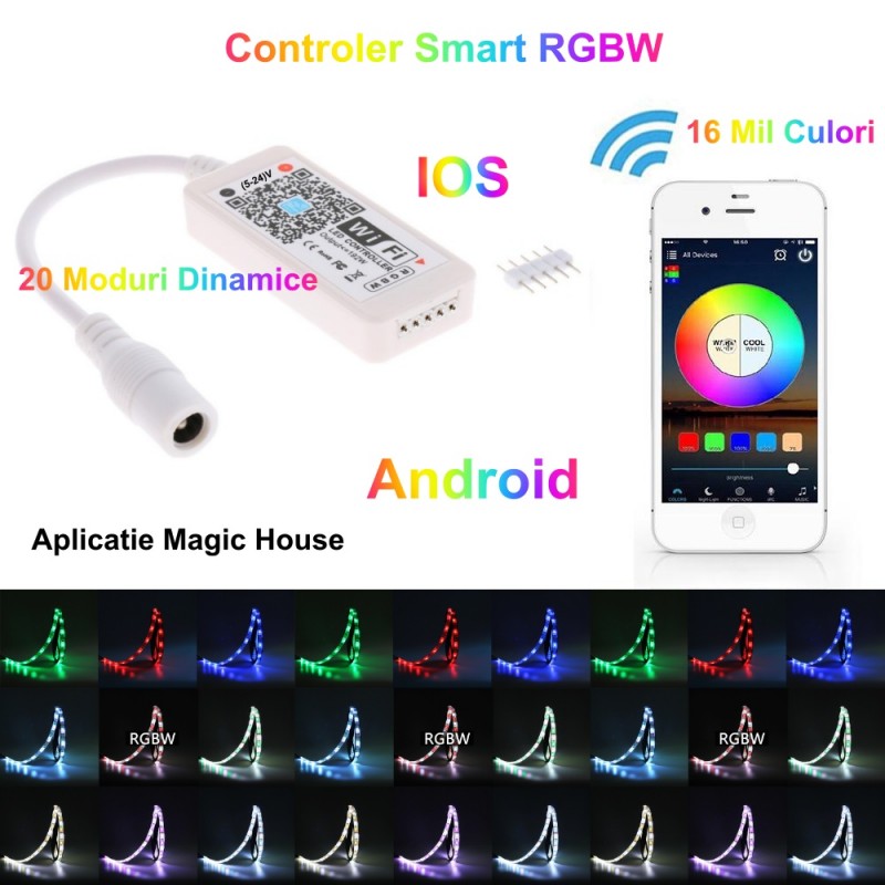 Mini Controler Banda LED RGBW, Smart cu QR si WIFI 5-24V