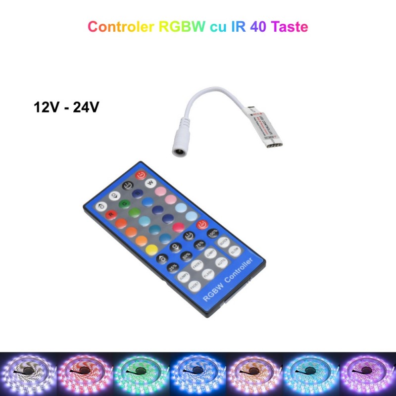 Mini Controler Banda LED RGBW, cu telecomanda IR 40 taste