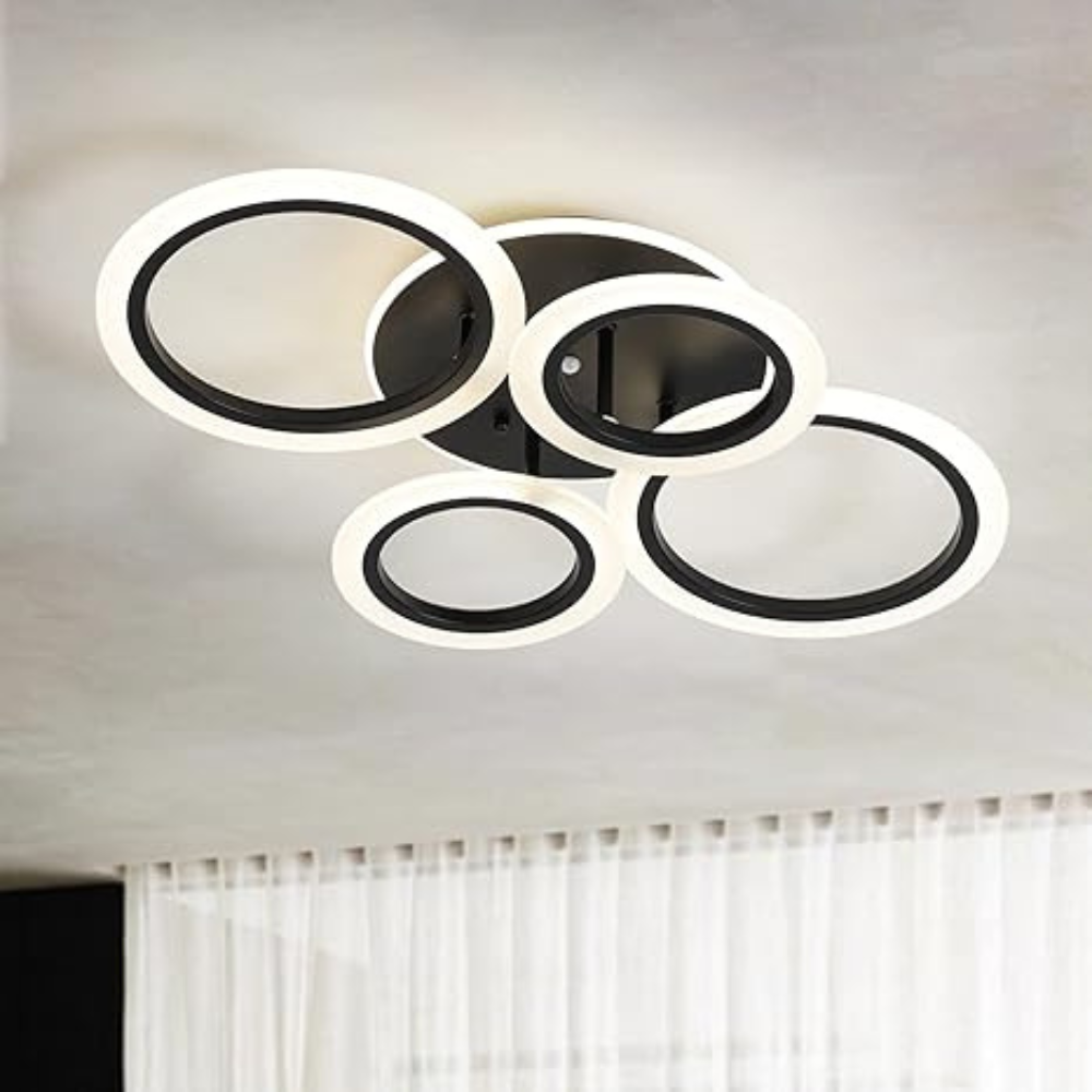 Lustra LED Concept Circles, cu telecomanda, 176W, negru, cu 3 moduri de iluminare