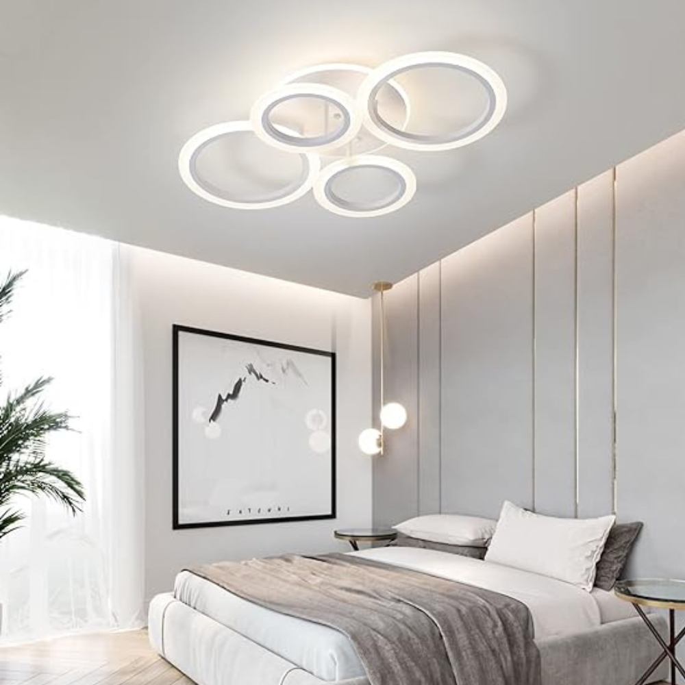 Lustra LED Concept Circles, cu telecomanda,176W, alb, cu 3 moduri de iluminare