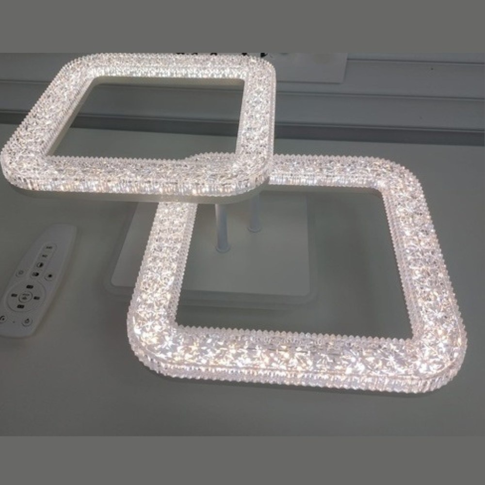 Lustra LED Square Dazzle, cu telecomanda, 70W, argintiu, cu 3 moduri de iluminare