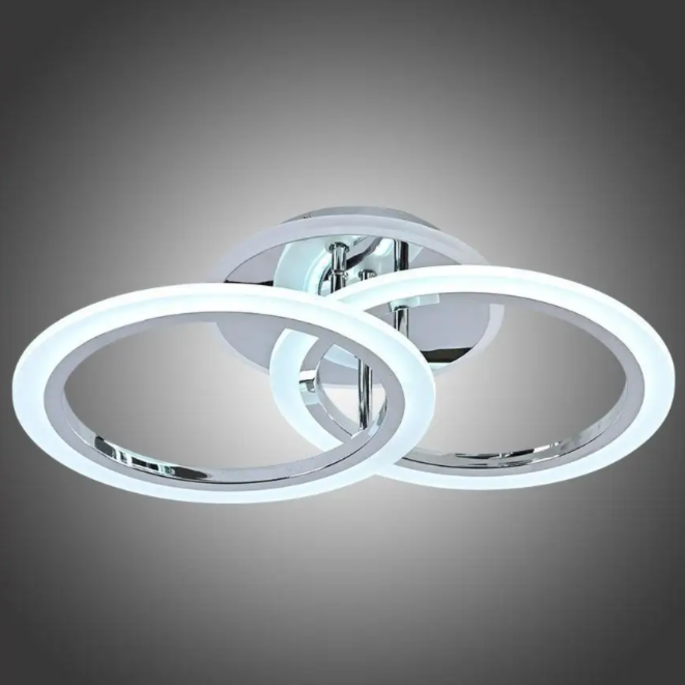Lustra LED Rings Design, cu telecomanda, 33W, crom, cu 3 moduri de iluminare