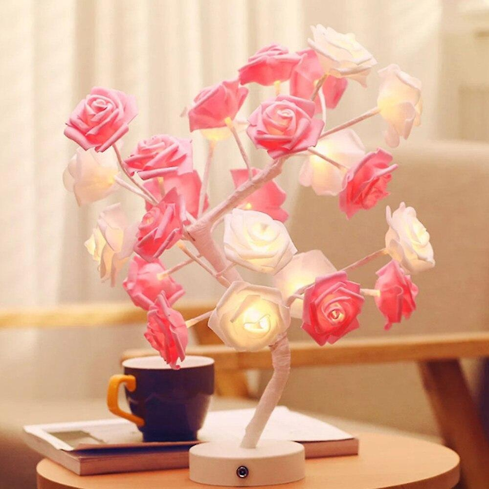 Copacel trandafir , Rose Light, 24 leduri, 50cm, cu USB, alb cu roz