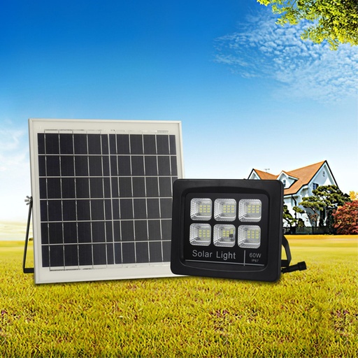 [LOG-MTX-60W] Proiector Solar LED 60W, Iluminat Perimeral, cu Panou Solar 5V 8W, Acumulator 5000mA, LED SMD5730 80 buc